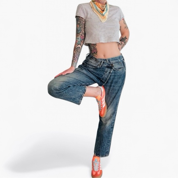 R13 Blue Relaxed Fit Jeans with Vintage Distressing
